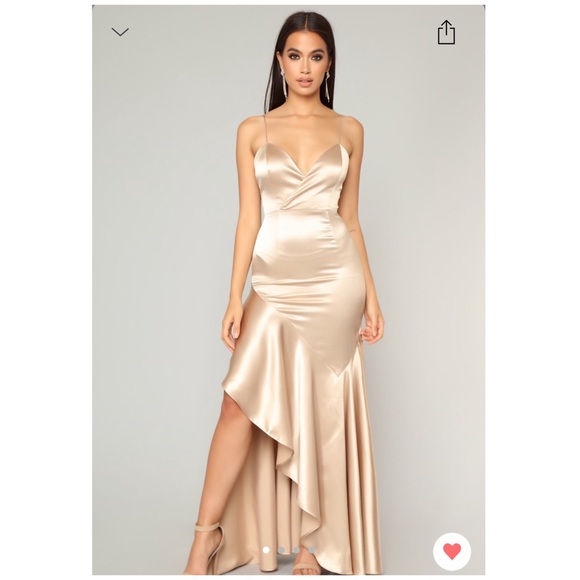 Fashion Nova Dresses & Skirts - Gold satin spaghetti strap low back gown